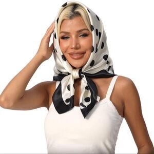 Satin Black and White Polka Dot Headscarf